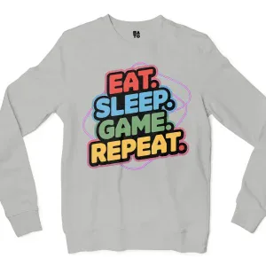 Eat Sleep Game Repeat Men/Unisex Long Sleeve Sweatshirt in Ash Color
