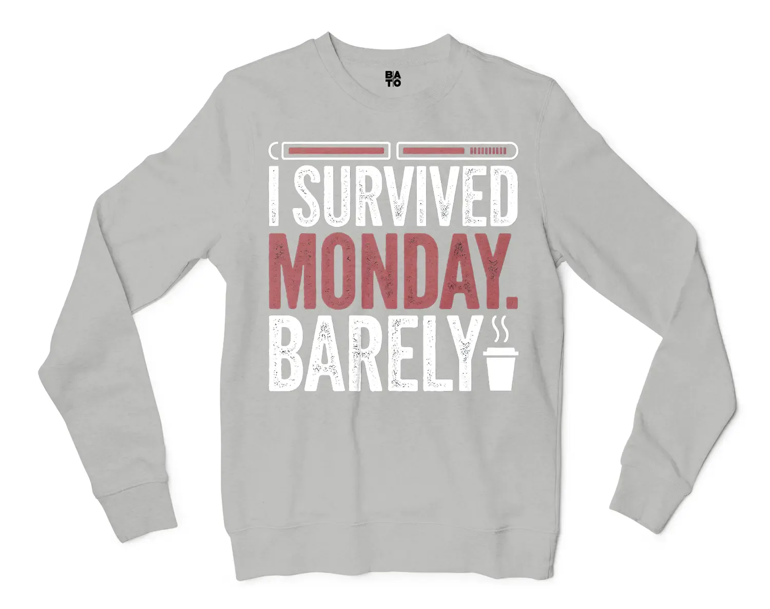 I Survived Monday, Barely Men/Unisex Long Sleeve T-Shirt in Ash Color