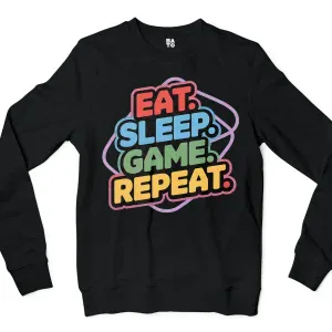 Eat Sleep Game Repeat Men/Unisex Long Sleeve Sweatshirt in Black Color