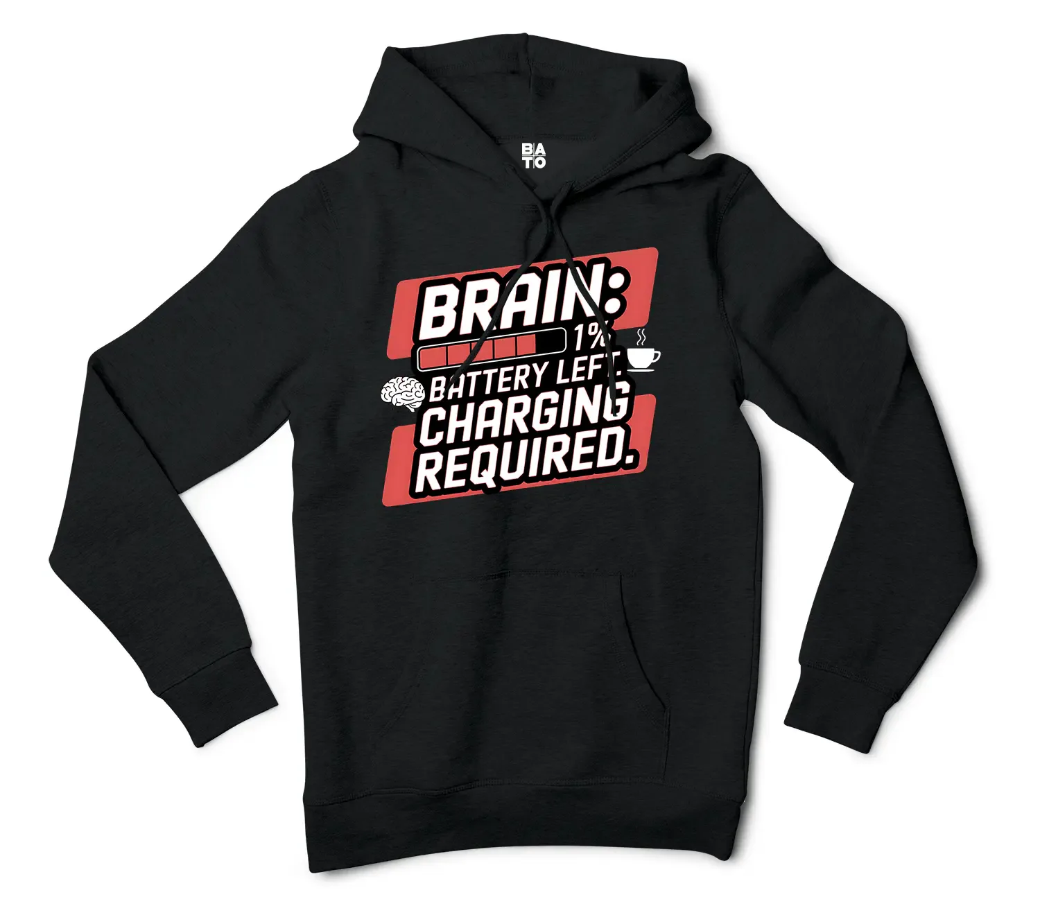Brain: 1% Battery Left. Charging Required Men/Unisex Hoodie in Black Color