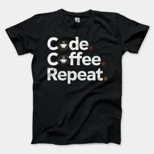 Code Coffee Repeat Men/Unisex T-Shirt in Black Color