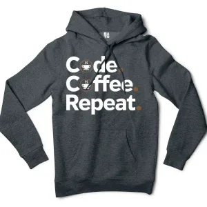 Code Coffee Repeat Men/Unisex Hoodie in Charcoal Heather Color