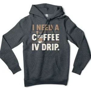 I Need A Coffee IV Drip Men/Unisex Hoodie in Charcoal Heather Color