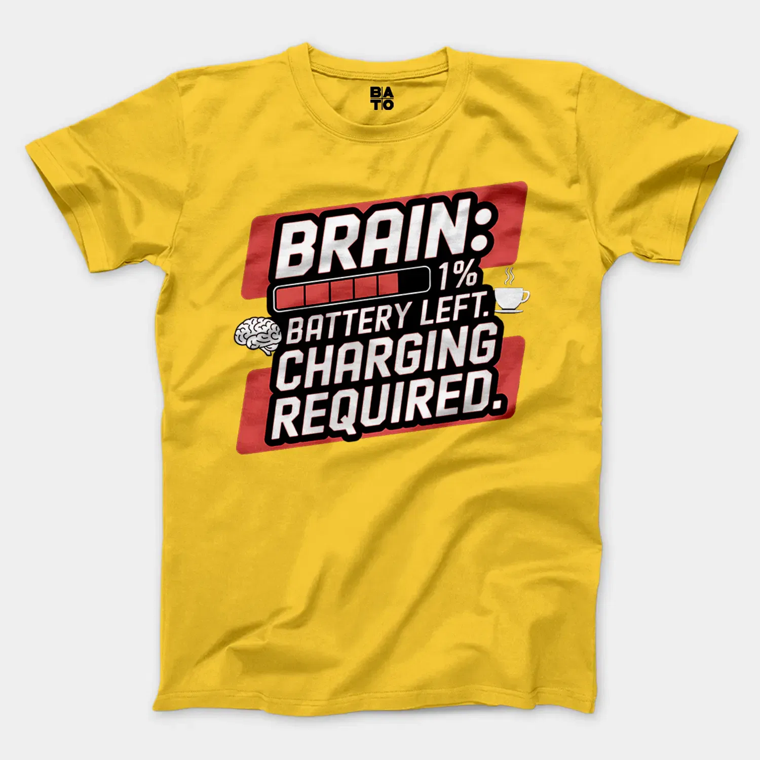 Brain: 1% Battery Left. Charging Required Men/Unisex T-Shirt in Daisy Color
