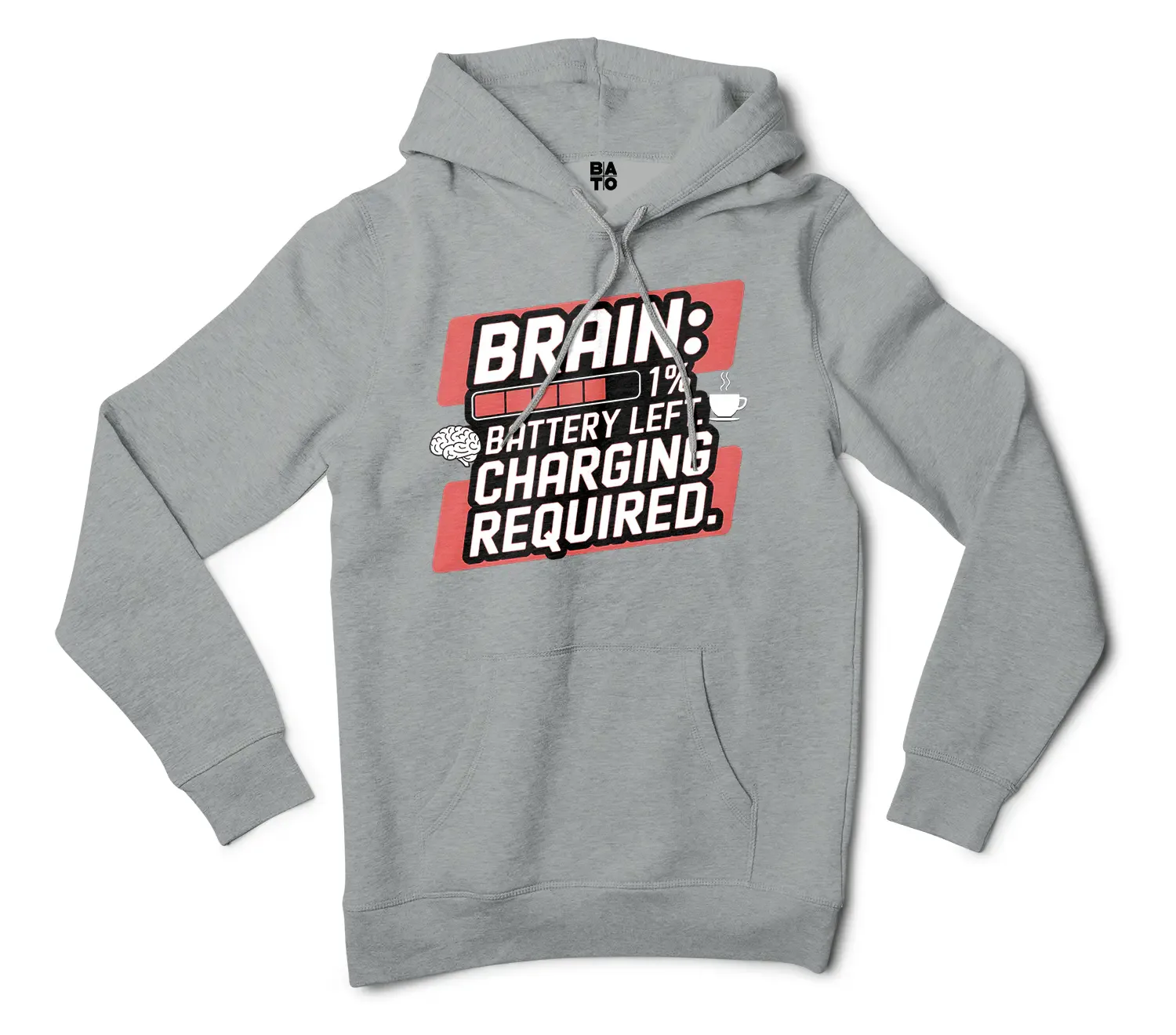 Brain: 1% Battery Left. Charging Required Men/Unisex Hoodie in Grey Heather Color