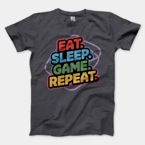 Eat Sleep Game Repeat Men/Unisex T-Shirt in Heather Dark Grey Color