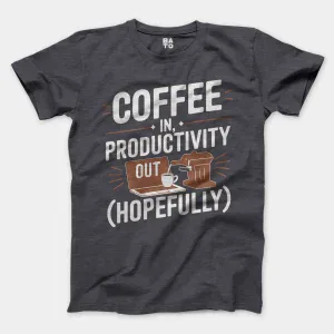 Coffee In, Productivity Out (Hopefully) Men/Unisex T-Shirt in Heather Dark Grey Color