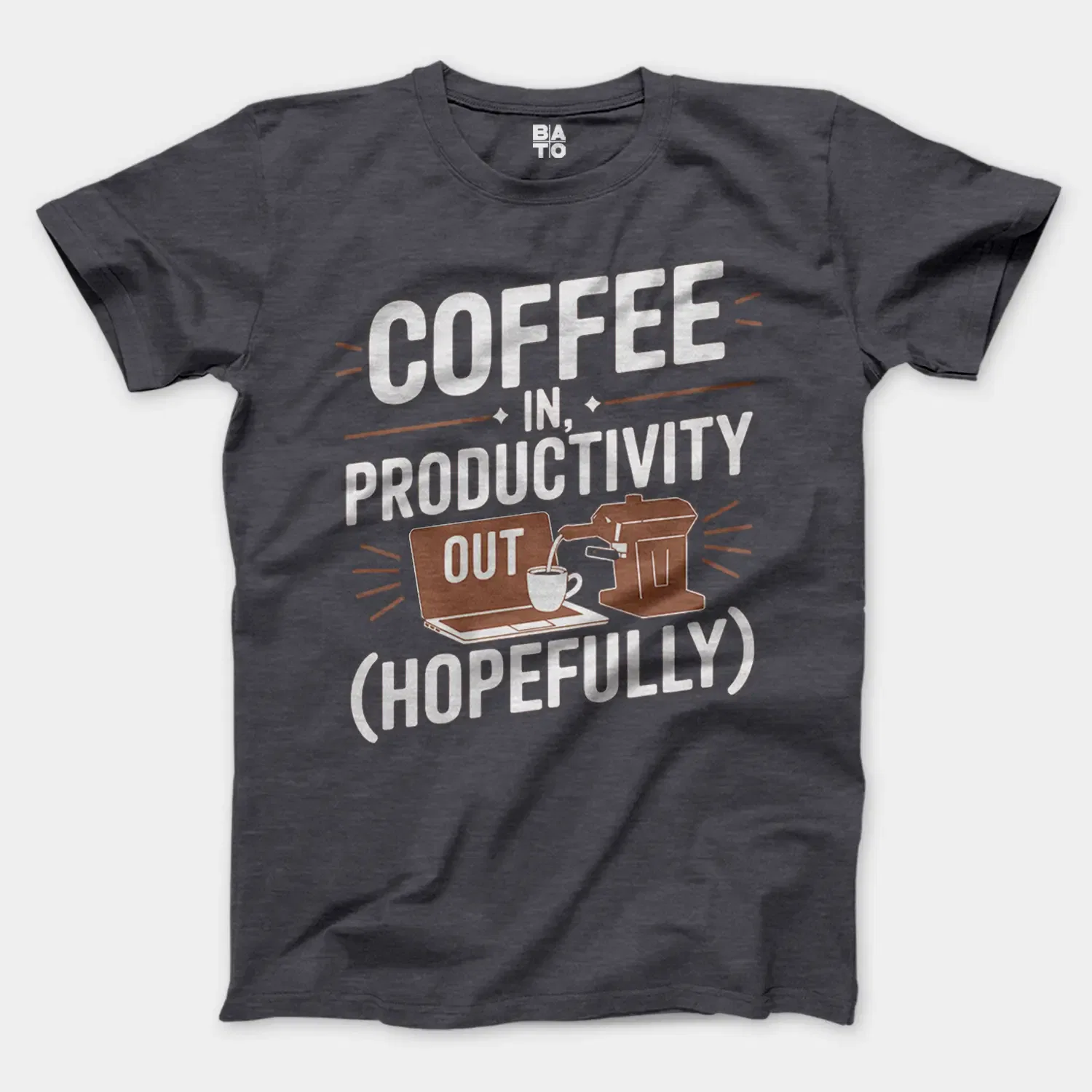 Coffee In, Productivity Out (Hopefully) Men/Unisex T-Shirt in Heather Dark Grey Color
