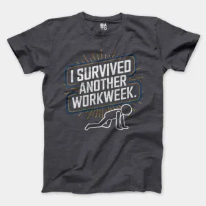 I Survived Another Work Week Men/Unisex T-Shirt in Heather Dark Grey Color