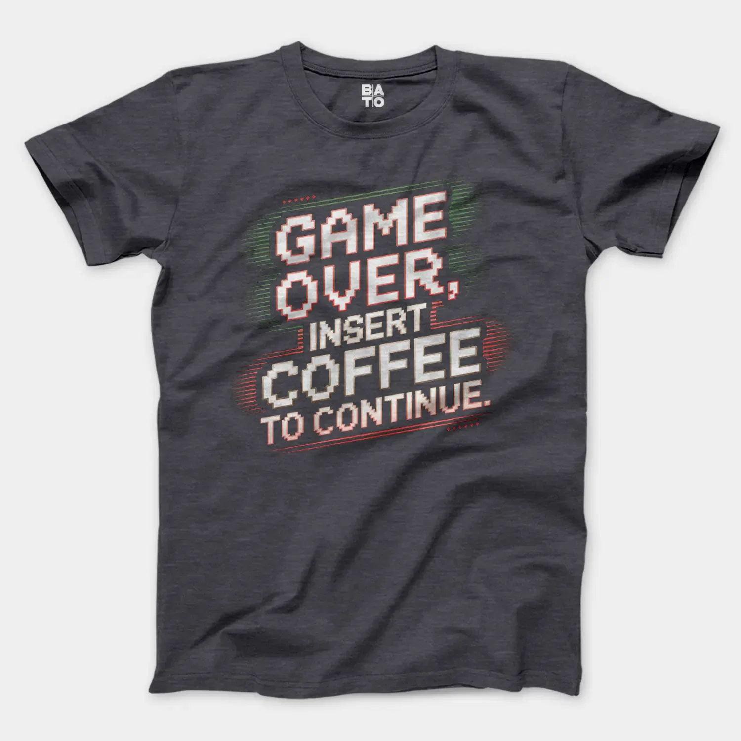 Game Over, Insert Coffee To Continue Men/Unisex T-Shirt in Heather Dark Grey Color