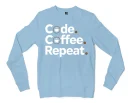 Code Coffee Repeat Men/Unisex Long Sleeve T-Shirt in Light Blue Color