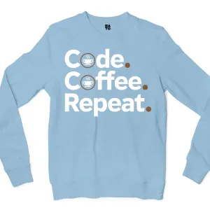 Code Coffee Repeat Men/Unisex Long Sleeve T-Shirt in Light Blue Color