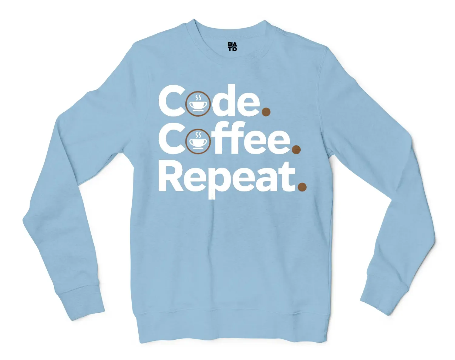 Code Coffee Repeat Men/Unisex Long Sleeve T-Shirt in Light Blue Color