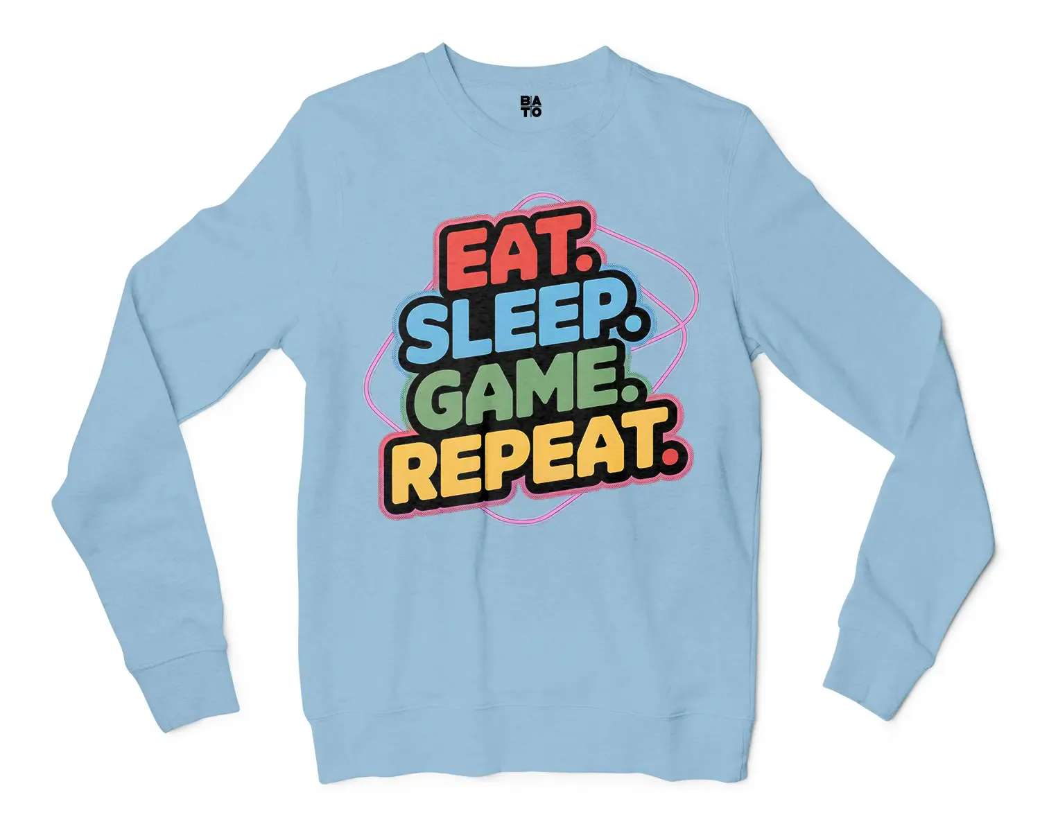 Eat Sleep Game Repeat Men/Unisex Long Sleeve T-Shirt in Light Blue Color