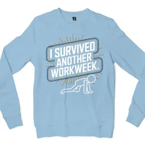 I Survived Another Work Week Men/Unisex Long Sleeve T-Shirt in Light Blue Color