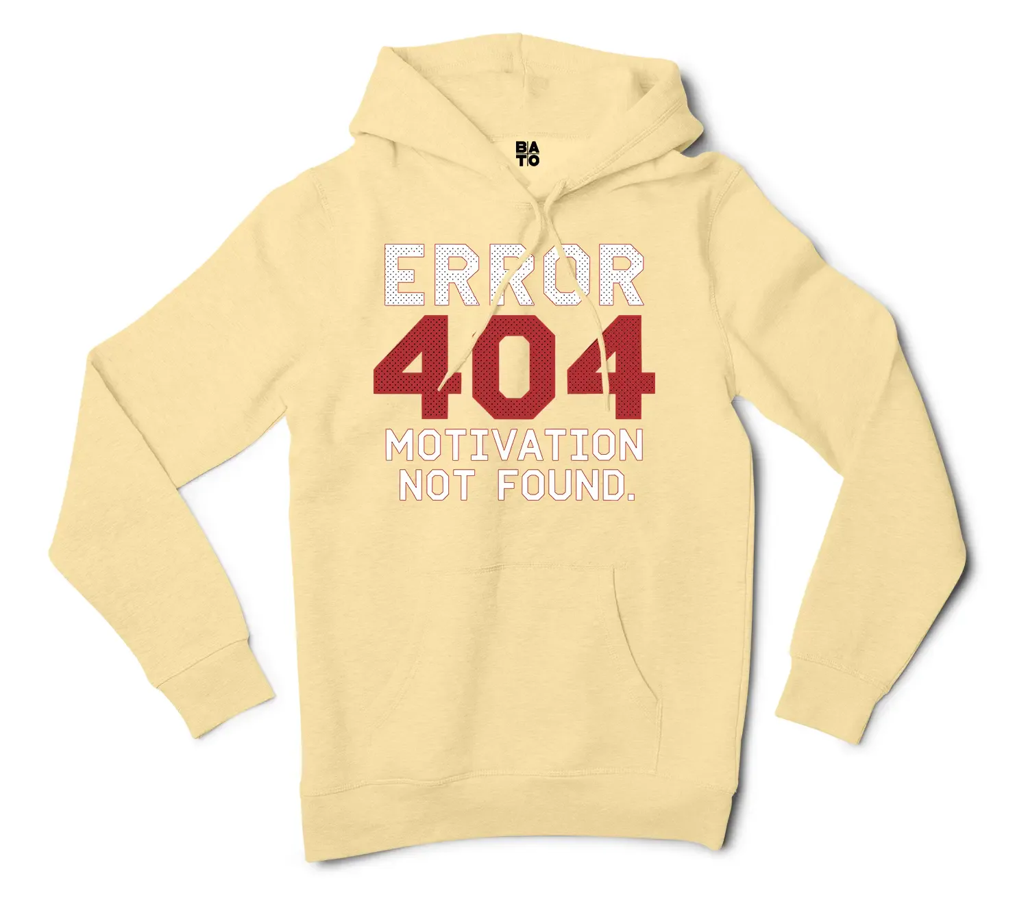 Error 404, Motivation Not Found Men/Unisex Hoodie in Light Yellow Color
