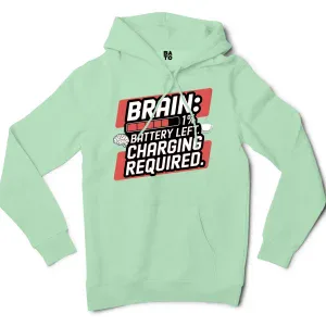 Brain: 1% Battery Left. Charging Required Men/Unisex Hoodie in Mint Color
