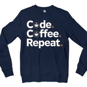 Code Coffee Repeat Men/Unisex Long Sleeve T-Shirt in Navy Color