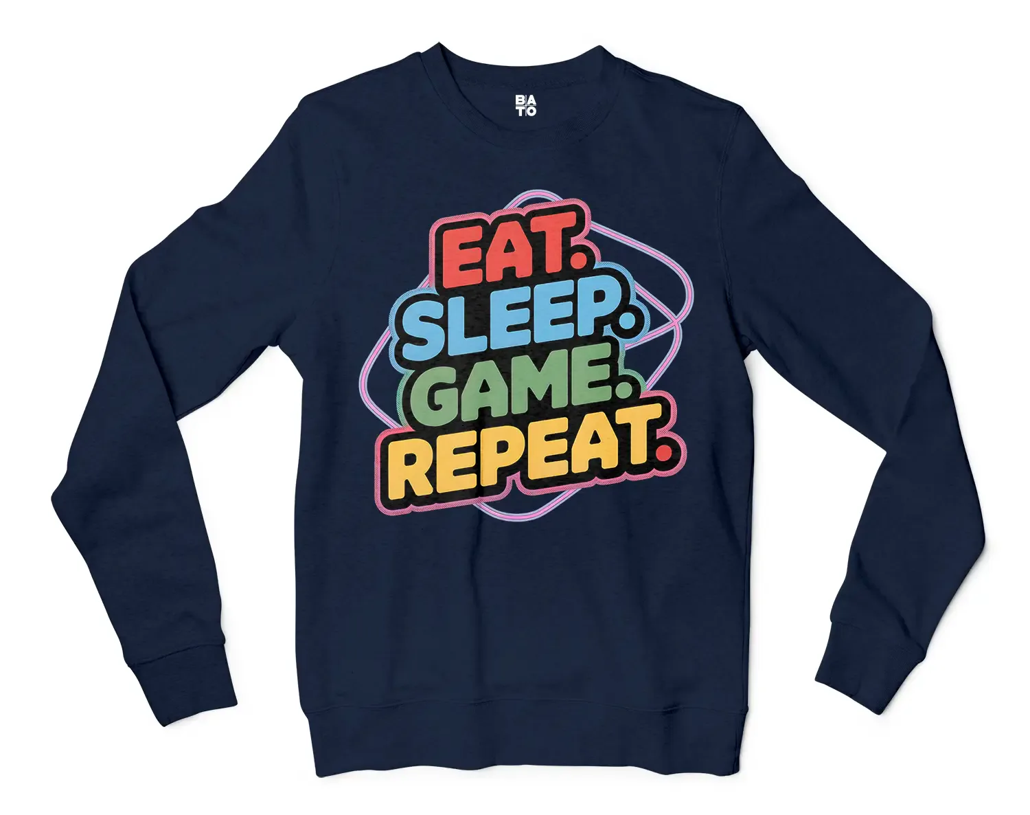 Eat Sleep Game Repeat Men/Unisex Long Sleeve Sweatshirt in Navy Color