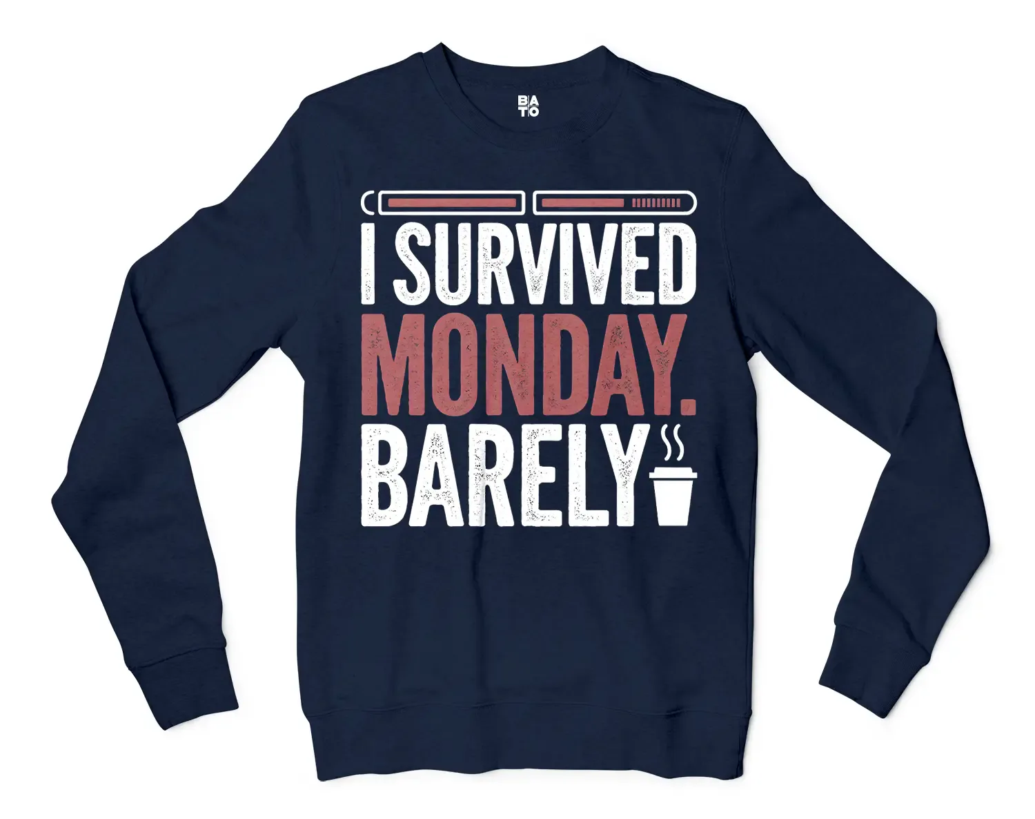 I Survived Monday, Barely Men/Unisex Long Sleeve T-Shirt in Navy Color