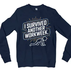 I Survived Another Work Week Men/Unisex Long Sleeve T-Shirt in Navy Color