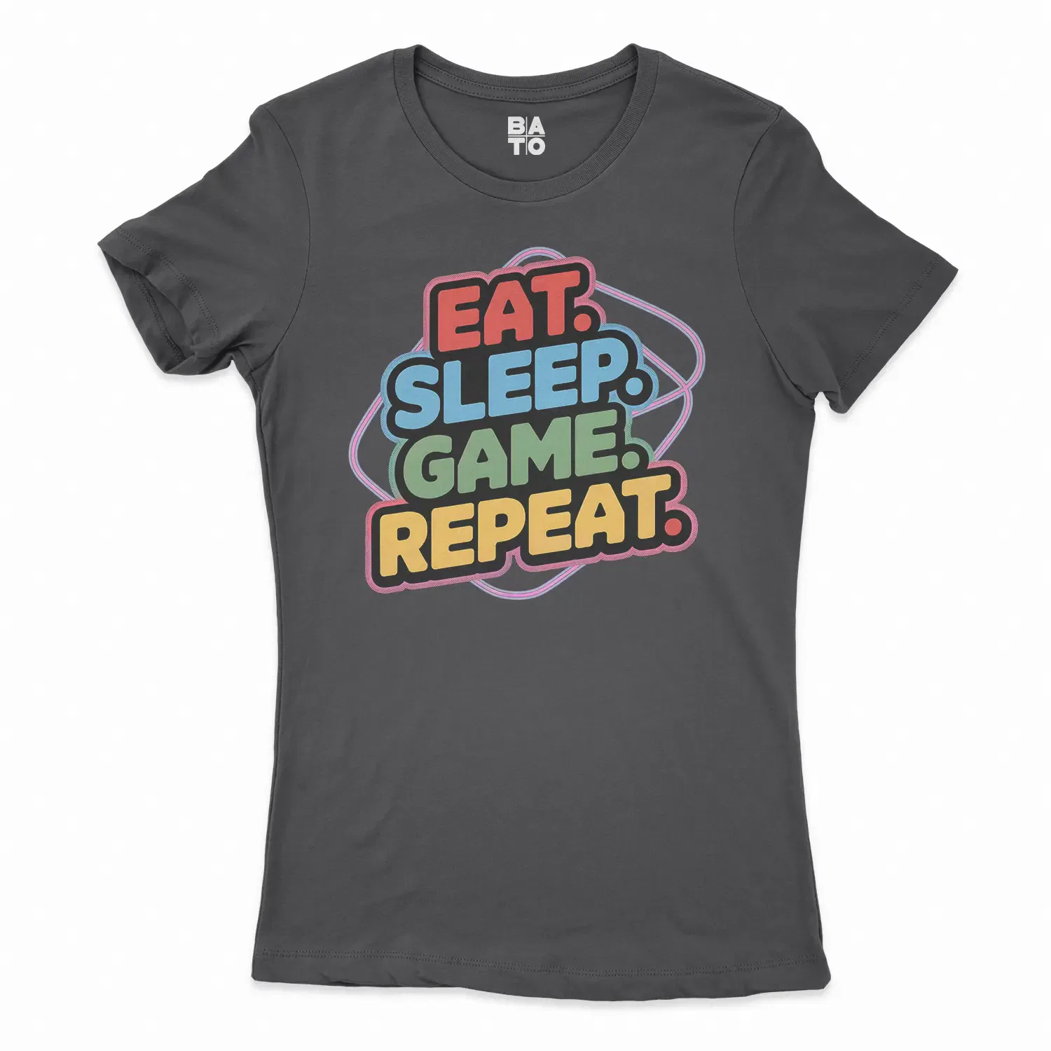 Eat Sleep Game Repeat Women's T-Shirt in Solid Black Color