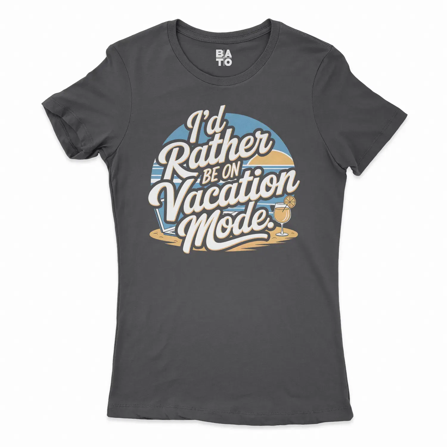 I’d Rather Be On Vacation Mode Women's T-Shirt in Solid Black Color