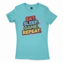 Eat Sleep Game Repeat Women's T-Shirt in Solid Cancun Color