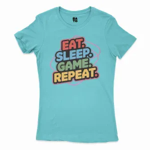 Eat Sleep Game Repeat Women's T-Shirt in Solid Cancun Color