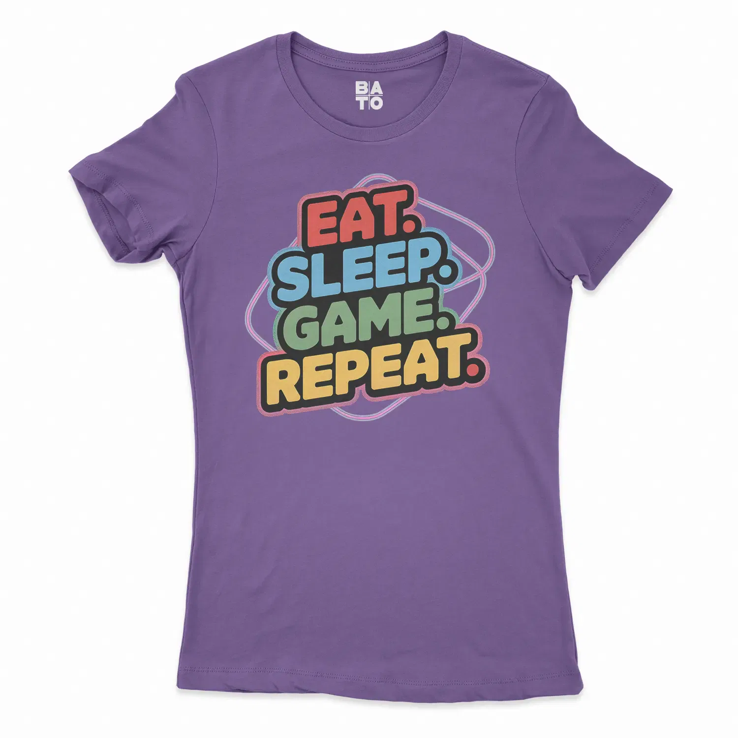 Eat Sleep Game Repeat Women's T-Shirt in Solid Purple Rush Color