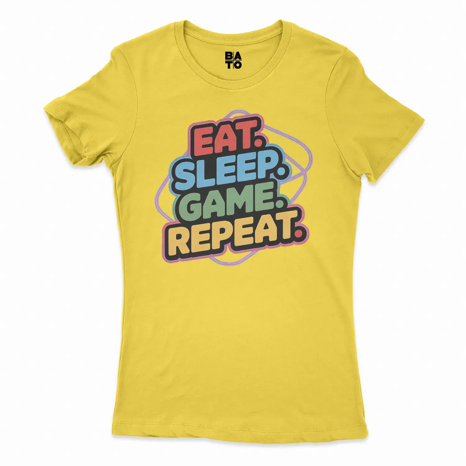 Eat Sleep Game Repeat Women's T-Shirt in Solid Vibrant Yellow Color