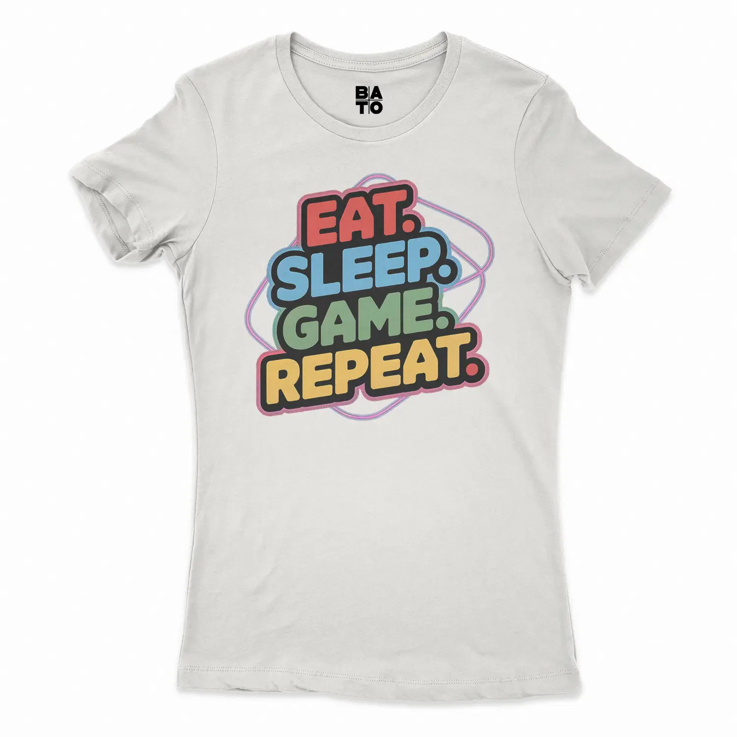 Eat Sleep Game Repeat Women's T-Shirt in Solid White Color