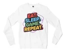 Eat Sleep Game Repeat Men/Unisex Long Sleeve T-Shirt in White Color