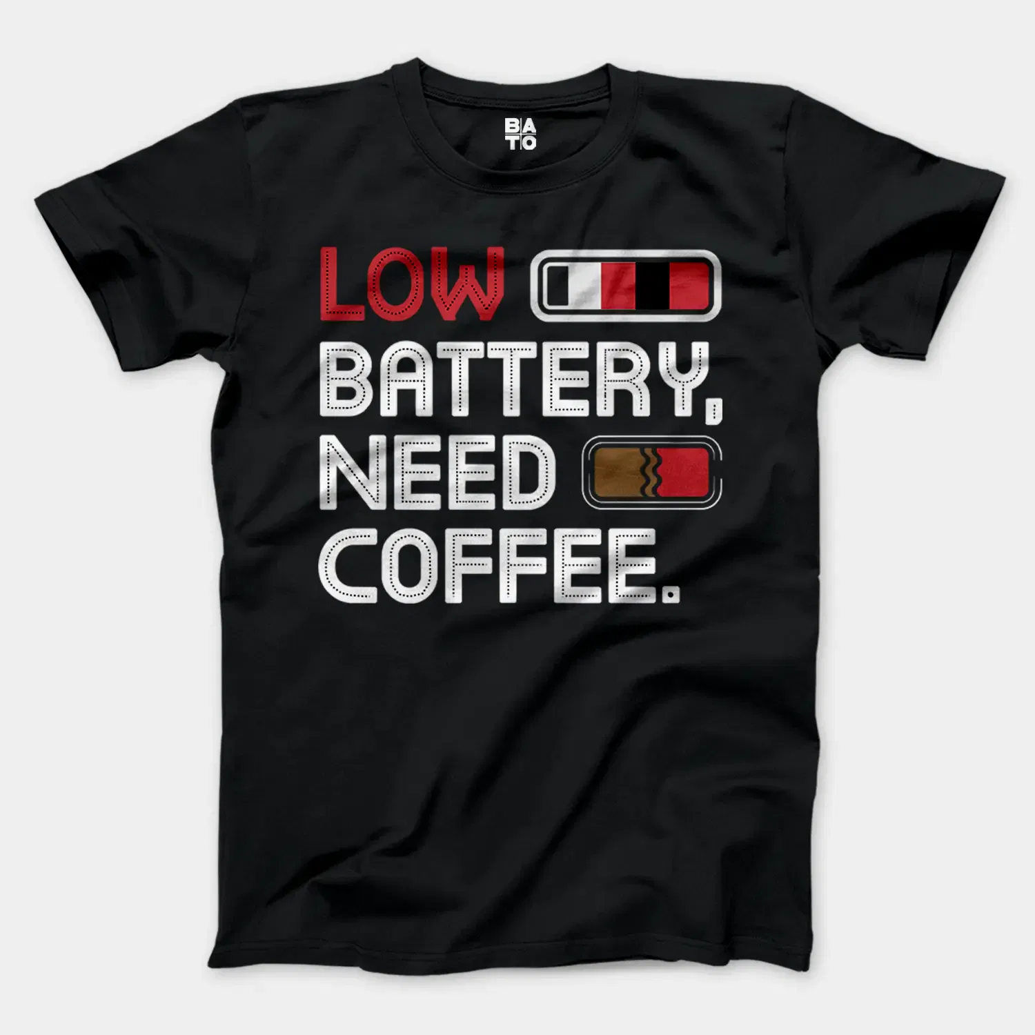 Low Battery, Need Coffee Men/Unisex T-Shirt in Black Color