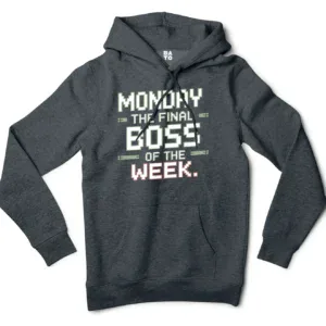 Monday, The Final Boss Of The Week Men/Unisex Hoodie in Charcoal Heather Color