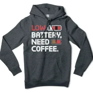 Low Battery, Need Coffee Men/Unisex Hoodie in Charcoal Heather Color
