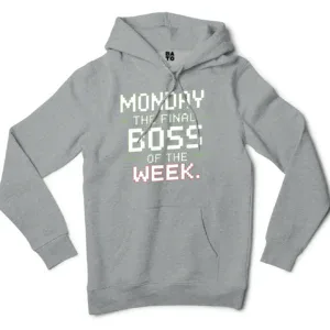 Monday, The Final Boss Of The Week Men/Unisex Hoodie in Grey Heather Color