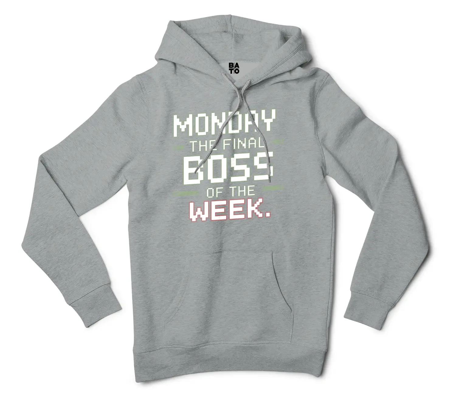 Monday, The Final Boss Of The Week Men/Unisex Hoodie in Grey Heather Color