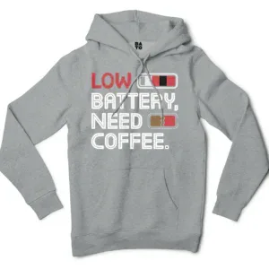 Low Battery, Need Coffee Men/Unisex Hoodie in Grey Heather Color