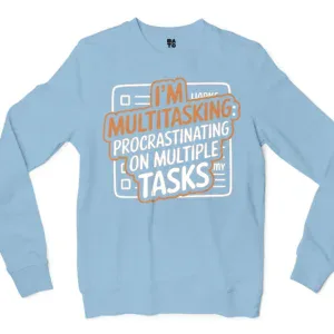 Procrastinating On Multiple Tasks Men/Unisex Long Sleeve T-Shirt in Light Blue Color