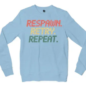 Respawn, Retry, Repeat Men/Unisex Long Sleeve T-Shirt in Light Blue Color