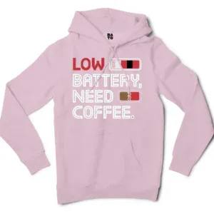 Low Battery, Need Coffee Men/Unisex Hoodie in Light Pink Color