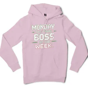 Monday, The Final Boss Of The Week Men/Unisex Hoodie in Light Pink Color