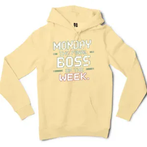 Monday, The Final Boss Of The Week Men/Unisex Hoodie in Light Yellow Color