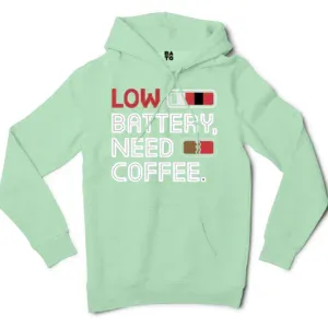 Low Battery, Need Coffee Men/Unisex Hoodie in Mint Color