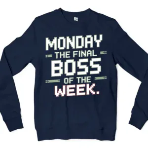 Monday, The Final Boss Of The Week Men/Unisex Long Sleeve T-Shirt in Navy Color