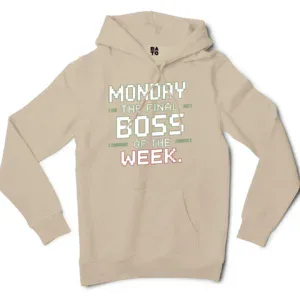 Monday, The Final Boss Of The Week Men/Unisex Hoodie in Sandstone Color