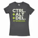 Ctrl Alt Del My Workload Women's T-Shirt in Solid Black Color
