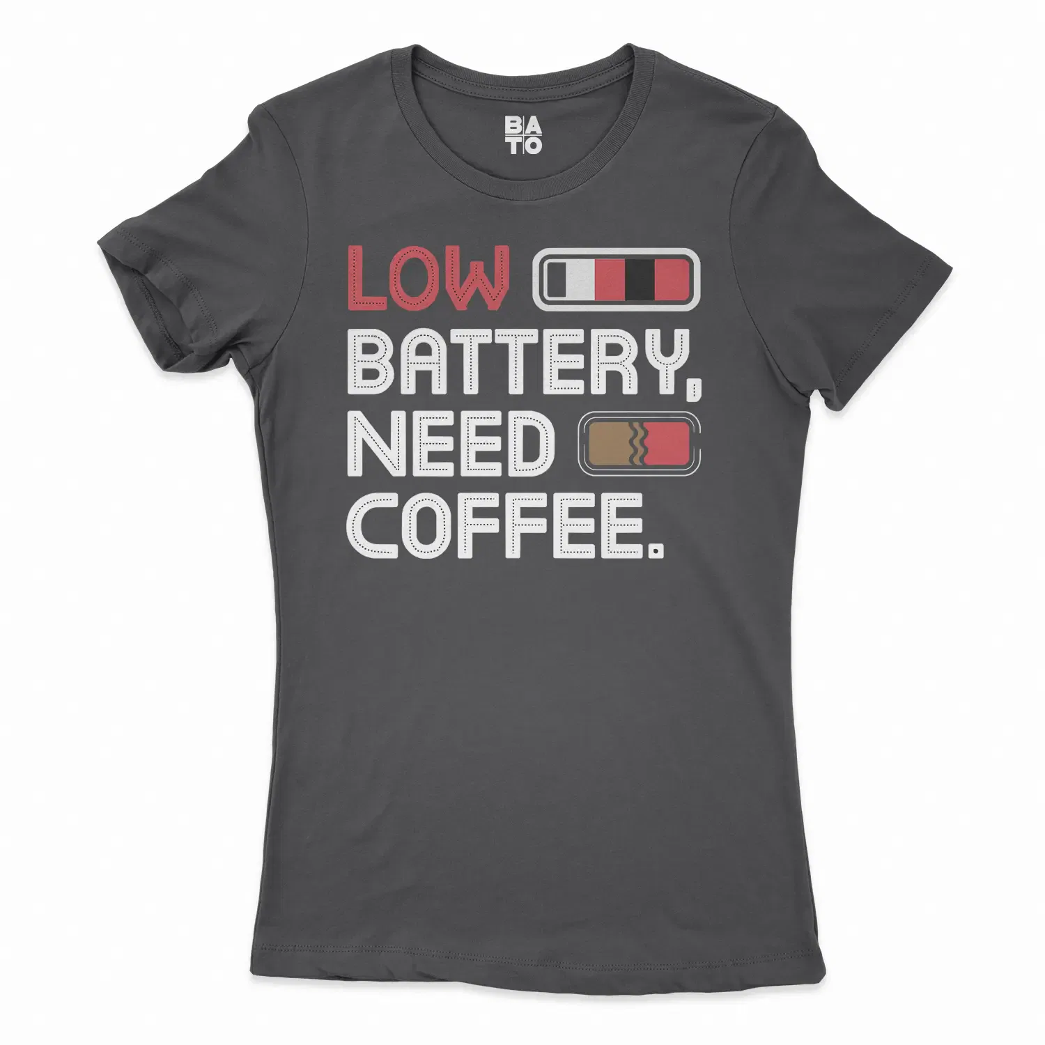 Low Battery, Need Coffee Women's T-Shirt in Solid Black Color