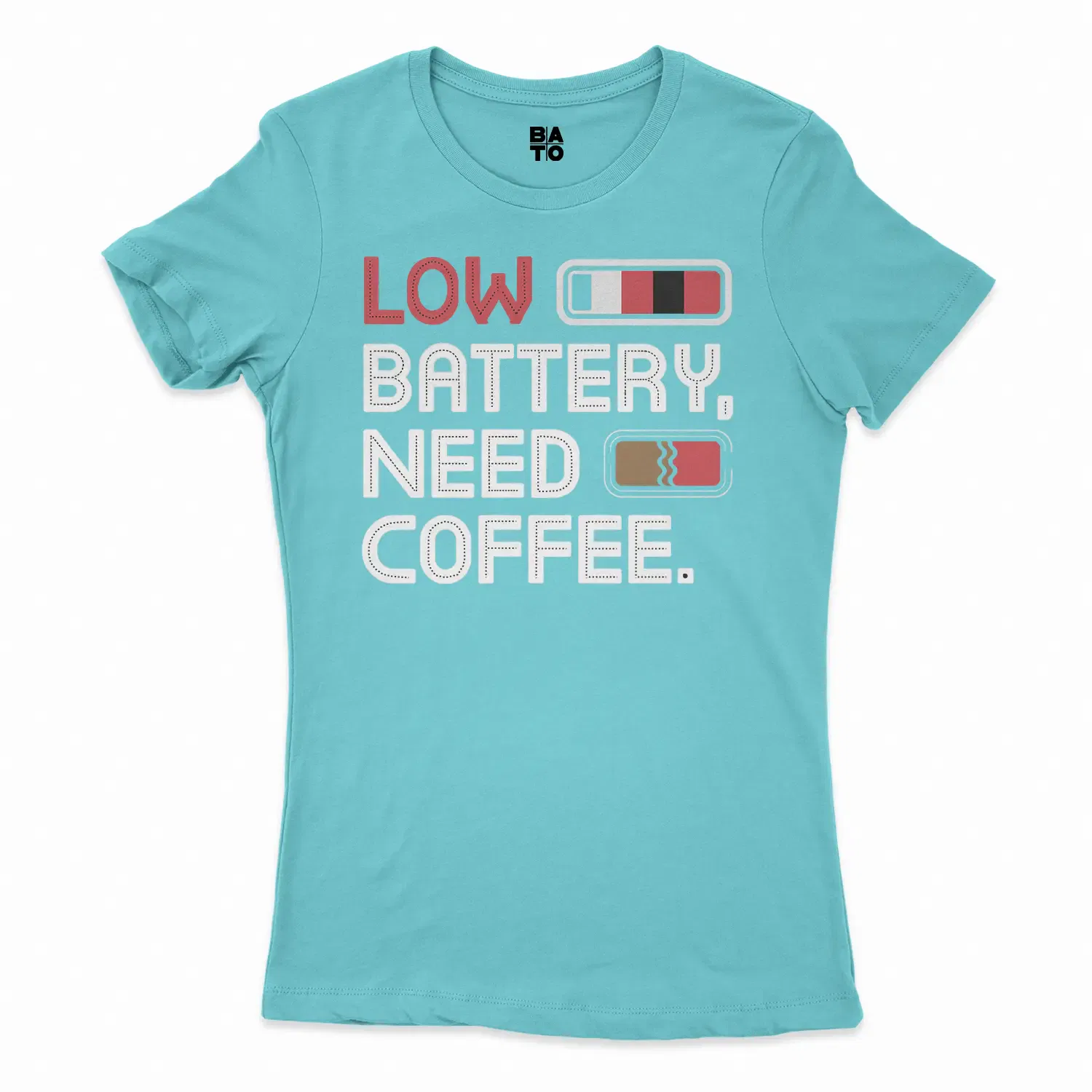 Low Battery, Need Coffee Women's T-Shirt in Solid Cancun Color